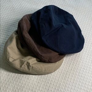 Newhattan Set of 3 cotton paperboy hats navy, brown, and tan size large